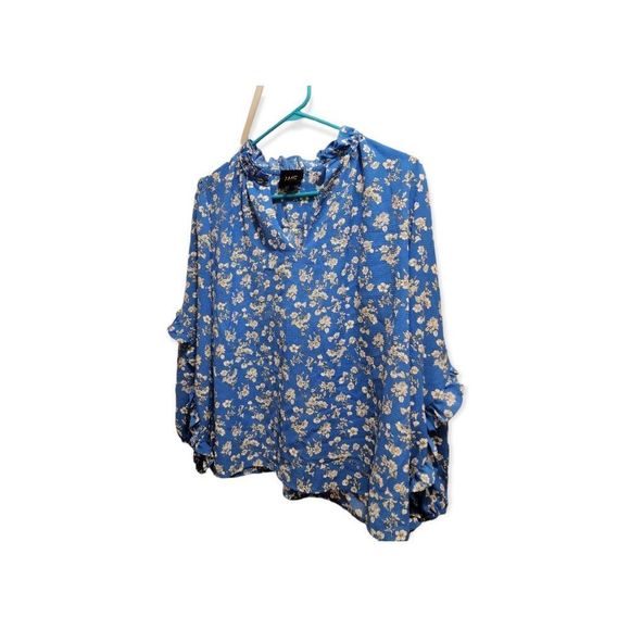 W5 Anthropologie Long Sleeve XL Ruffle Blue Floral Peasant Blouse - Picture 2 of 13
